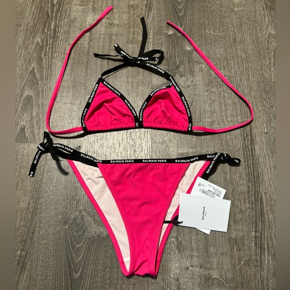 BALMAIN***Dark Pink String Bikini Set***US 4 + 12****$420 CURRENT FULL PRICE - Picture 2 of 9